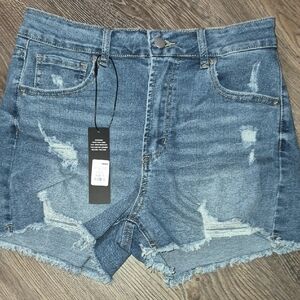 Fashion Nova Distressed Denim Jean Shorts - Blue
